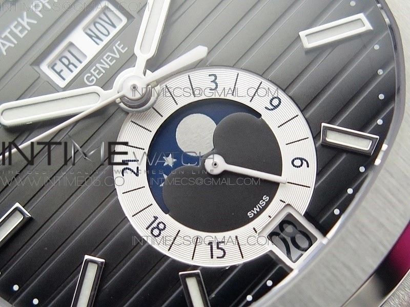 NAUTILUS 5726 SS GRF 1:1 BEST EDITION GRAY DIAL WORKING ANNUAL CALENDARON BLACK LEATHER STARP A.324 V2